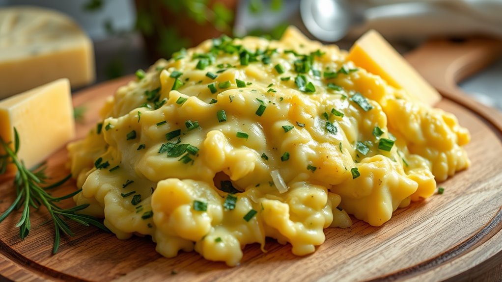 cheesy scrambled herb eggs