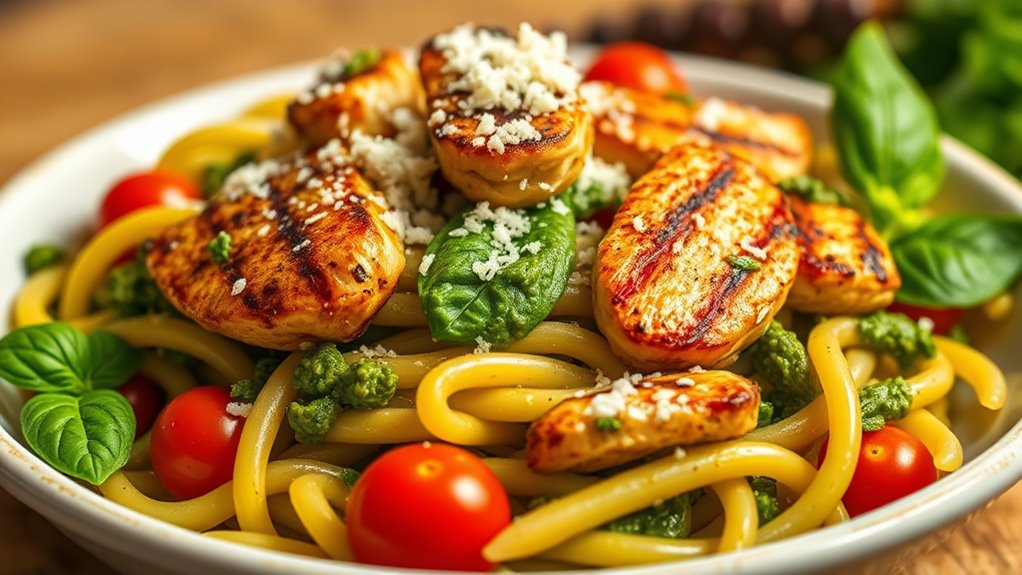 pesto chicken pasta dish