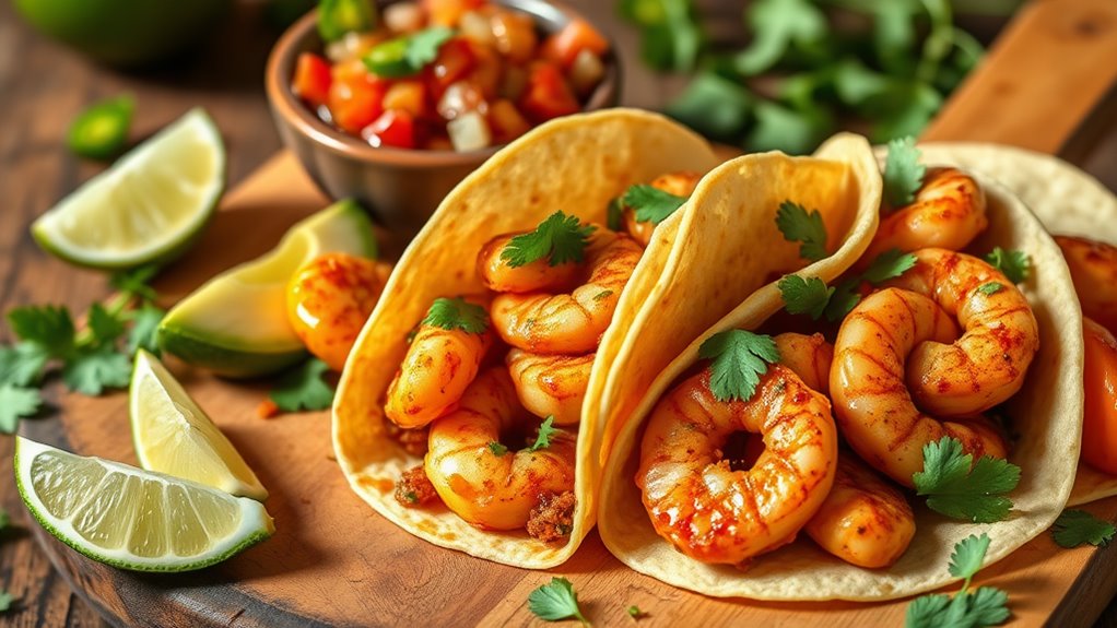 spicy shrimp filled tacos