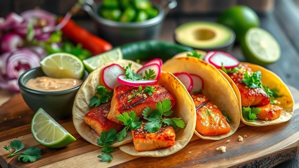 spicy tacos with salmon