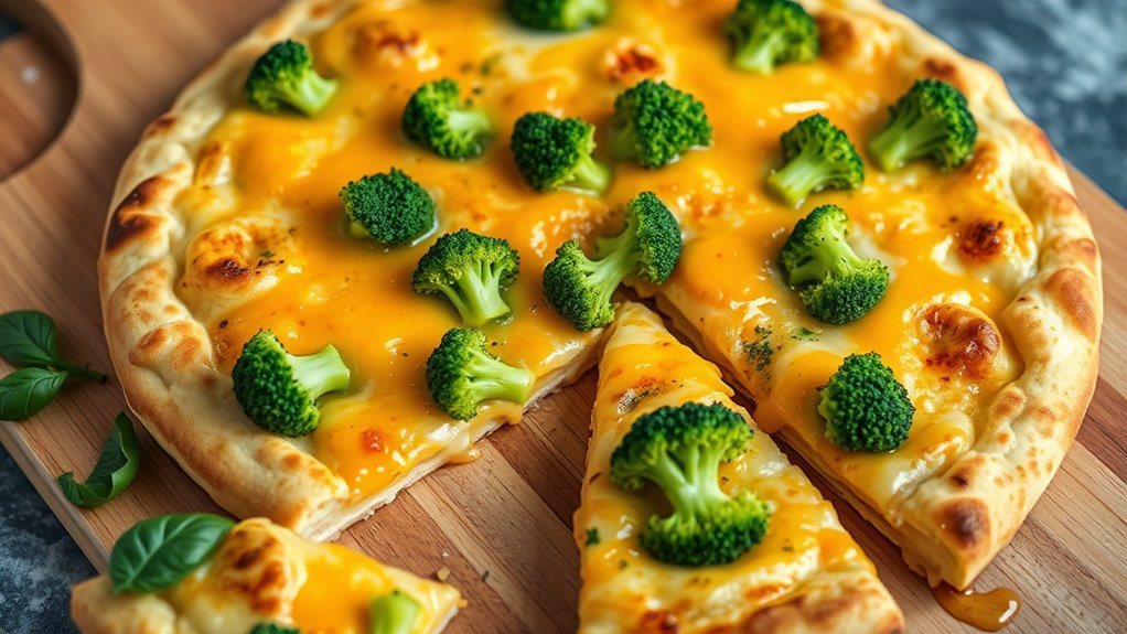 broccoli cheddar cheese pizza
