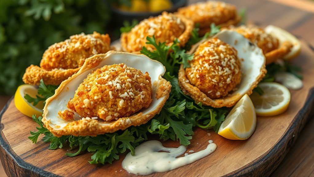 crispy parmesan coated fried oysters