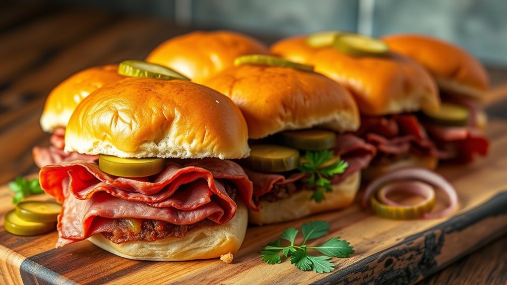 pastrami and pickle sandwiches